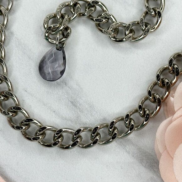 New York & Company Pink Flower Chain Link Belt Silver Tone Large/XL (L/XL) ✨ - Picture 7 of 12